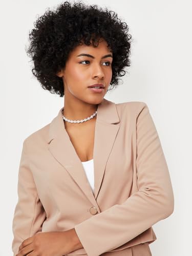 Max Kalki x Max Women Solid Cropped Blazer(Beige_2XL)