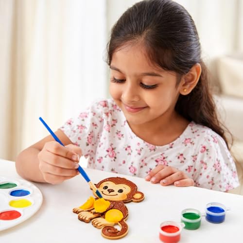 Half Engineer Gifts - HE DIY Wooden Animal Painting Kit with Personalised Box for Kids | 6 Cute MDF Animal Cutouts 5mm Thick with Colors, Brushes, Palette & Magnets | Art & Craft Activity Toy