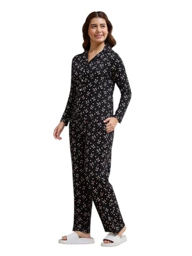 Amante Black Printed Cotton Women Nightsuit