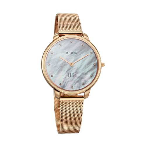 EDGE Titan Metal Ladies Allure Quartz Analog Mother of Pearl Dial Rose Gold Stainless Steel Strap Watch for Women - NT2654WM02