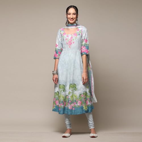 BIBA Women's Powder Blue Cotton Anarkali Kurta Churidar Suit Set_40