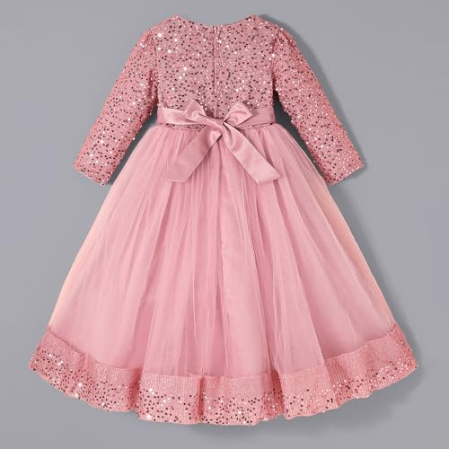 Hopscotch Hoscotch Girls Embellished Pink Full Sleeves Gowns for Ages (6-8 Years)