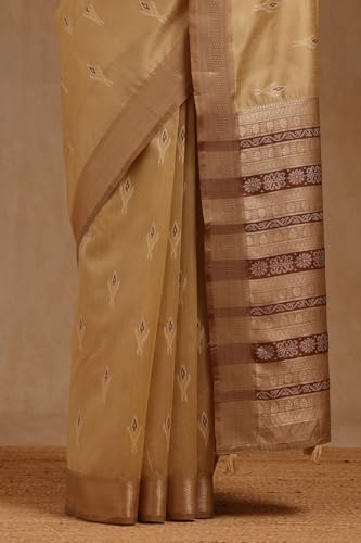 Soch Womens Beige Tussar Woven Design Saree