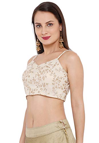 SALWAR STUDIO S Women's Gold Tissue Readymade Saree Blouse(SSB2505_Gold_38_Size)