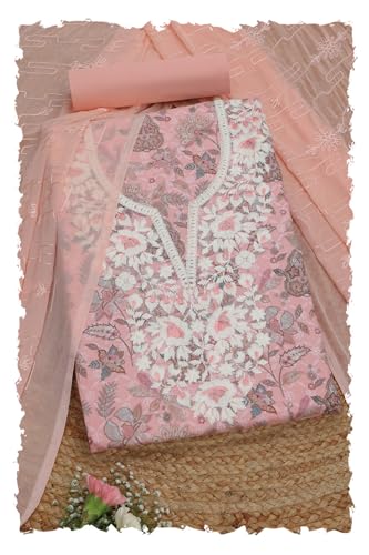 Soch Womens Turquoise Blue Jam Cotton Batik Print Unstitch Dress Material With Thread Work