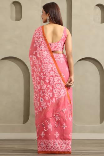 Soch Womens Pink Cotton Jamdani Woven Saree