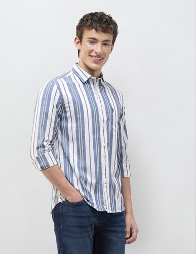 U.S. Polo Assn. Denim Co. Men's Vertical Striped Regular Fit Shirt (UDSHT2236_Blue_40)