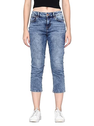 HAPPENING Plus Size Women -Curvy Slim Fit Stretch Denim Capri/Cropped Jeans- MID Rise -Above Ankle-Faded Mid Blue- Waist Size 30(M) to 48(8XL) inch (in, Numeric, 42, Faded Mid Blue)