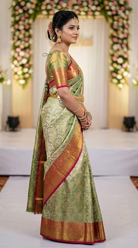 MIMOSA Women’s Green Art Silk Saree Woven with Zari Tissue | Kanjivaram Style Saree | Rich Pallu & Tassels | 6.2 Mtrs
