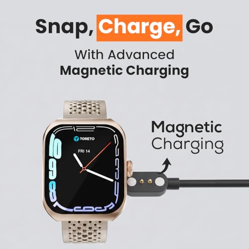Toreto Eclipz Arc Smartwatch with 1.81" IPS Display, Bluetooth Calling, IP67 Water Resistance, 22mm Silicone Strap, 12-Day Battery, iOS & Android Compatible (Champagne Gold)