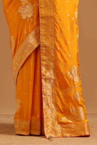Soch Womens Yellow Crepe Floral Zari Woven Saree