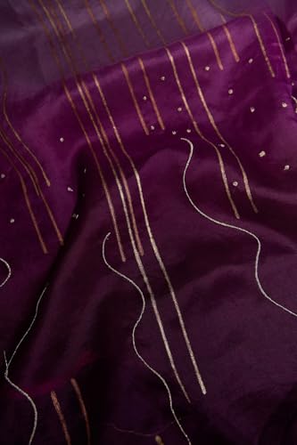 Taneira Women Purple Pure Organza Printed Embroidery Saree with Unstitched Blouse Piece (SABGMQPOO0101-Purple)