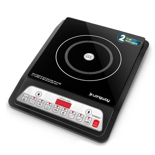 Longway Ember Plus 2000 Watt Induction Cooktop with Auto Shut-Off & Over-Heat Protection With 7 Cooking Mode & BIS Approved | 2 Years Warranty (Black, Push Button)