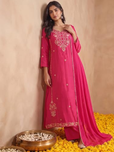 Varanga women's pink mul chanderi kurta set with chiffon dupatta