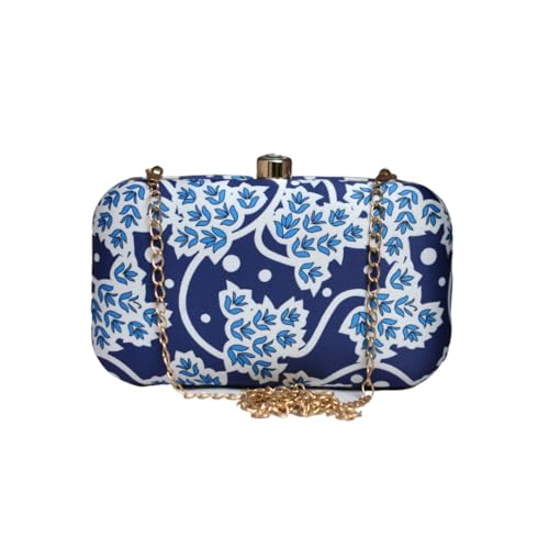 Artklim Blue And White Printed Clutch