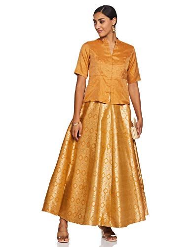 BIBA Women's Mustard Metallic Lehenga Set