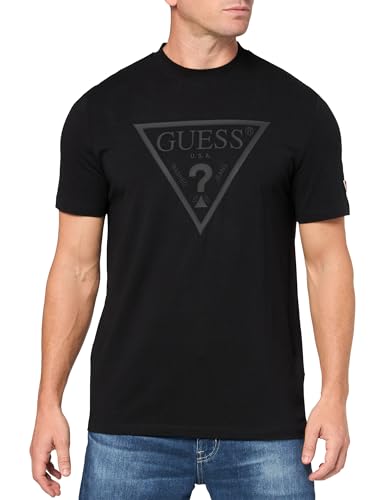 GUESS Mens Eco Tonal Logo Short Sleeve T-Shirt, Black, M