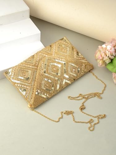 DUCHESS Women's Hand Embroidered Envelope Clutch -Bridal Ethnic Traditional Casual Purse/Clutch/Handbag (23 L x 2.5 W x 13H cm)