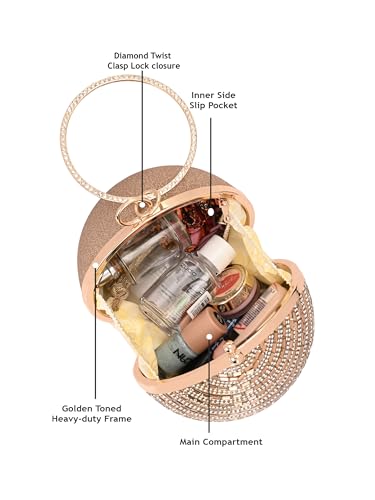 TOOBA Handicraft Women's Embellished Beads & Stones Ball Shaped Clutch Bag| Evening Bag, Bridal Purse & Party Handbag | Wedding & Special Occasion Clutch