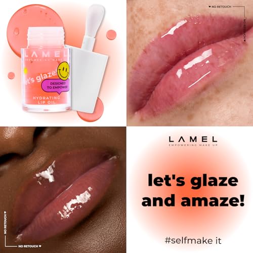 Lamel Let's Glaze Hydrating Lip Oil - Strawberry jam | High shine, Lightweight | Non sticky Juicy Tint | Lip Oil for Pigmented Lips | 4ml