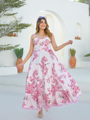 Divena White Floral Shoulder Strap Cotton Dress