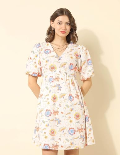 U.S. POLO ASSN. V-Neck Floral Printed Dress (UWSS25DRS156_Multi-Colour_S)