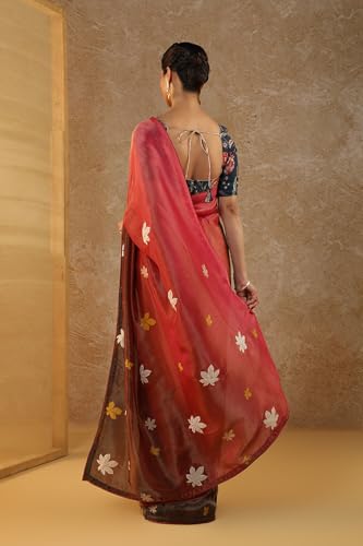 Taneira Women Pink Viscose Tissue Hand Painted Saree with Unstitched Blouse Piece (SPH08C00022-Pink)