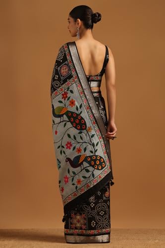 Soch Womens Black Poly Viscose Bandhani Saree