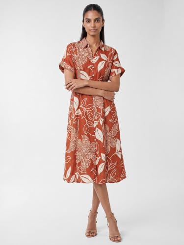 Max Women Printed Midi Shirt Dress (Orange_S)