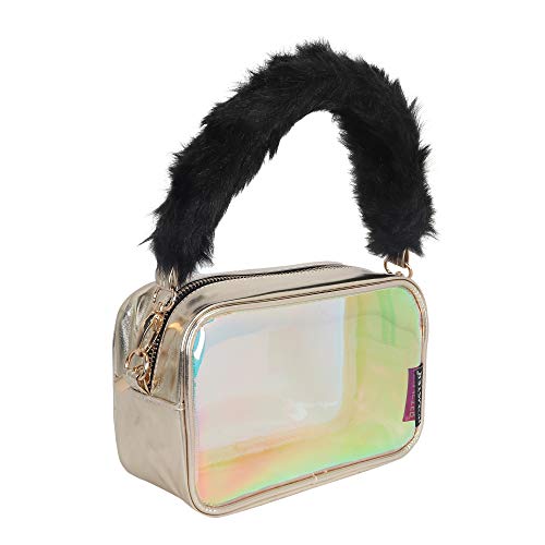 Hamster London Shiny Fur Handle Sling Bag for Girl's and Woman (Black, Size: 18X7X11 cm)