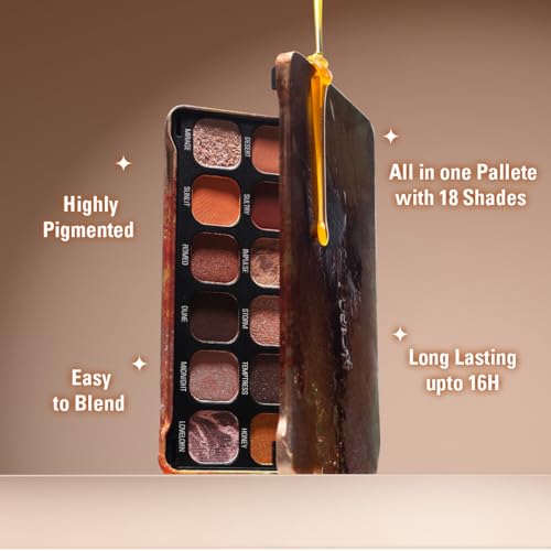 Makeup Revolution Forever Flawless Eyeshadow Palette- Bronze Temptation | Highly Pigmented and Blendible | Includes 18 shades- Glitters and Mattes | Long Wearing and Waterproof - 19g