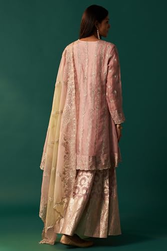 Wishful Women's Lilac Embroidered Panelled Silk Organza Short Kurta with Culotte and Dupatta Set (SP12569-223338-S)