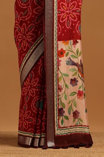 Soch Womens Maroon Poly Viscose Floral Saree