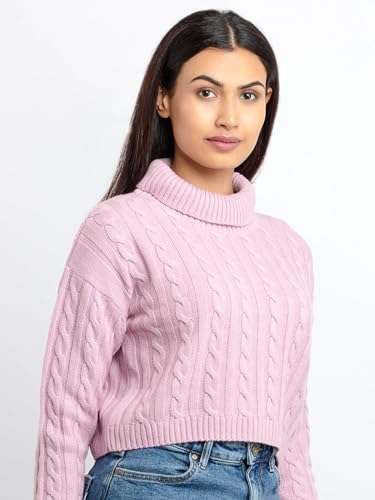 Status Quo Women’s Cable Knit Turtle Neck Sweater | Warm Winter Pullover | Soft Acrylic Knitwear | Regular Fit | Stylish & Cozy