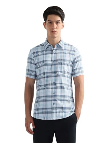 Arrow Sport Men's Tartan Checked Original Shirt (ASAKSH1385_Teal_38)