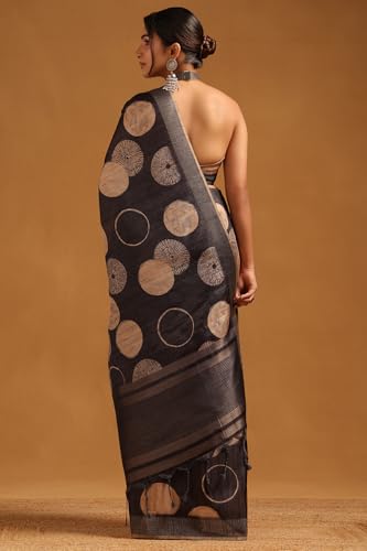 Soch Womens Charcoal Tussar Geometric Printed Saree