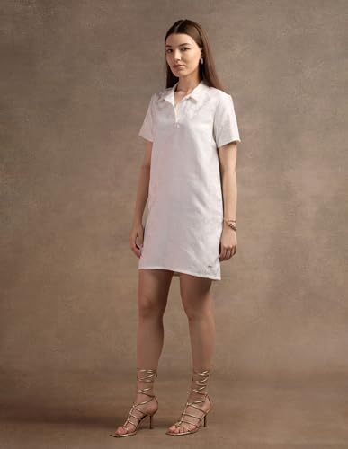 U.S. POLO ASSN. Polo Collar Jacquard Shift Dress (UWAW24DRS143_White_S)