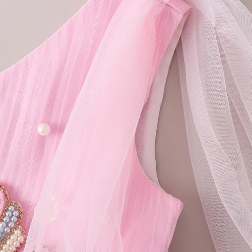 Hopscotch Girls Beige Sleeveless Mermaid Shell Cape Party Dress for Age (18-24 Months)