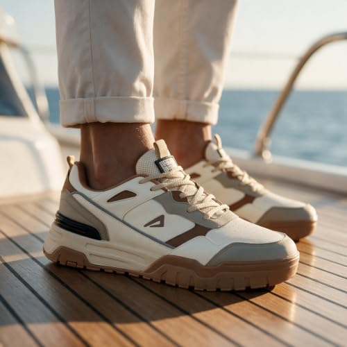 Impakto Shoegardaddy Men’s Sneaker | Lightweight Casual Shoes for Gym, Walking & Casual Outing | Anti-Skid Sole & Soft Cushioned Insole | Low Top Sneakers Beige