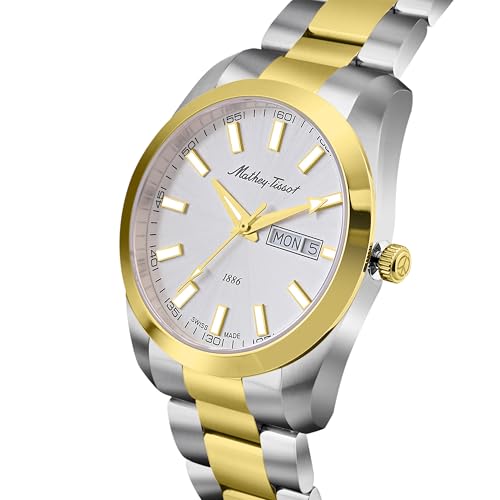 Mathey-Tissot Swiss Made Mathy I Day-Date Quatrz White Dial Analog Watch for Men - H453BI