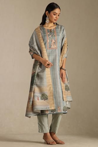 Soch Women's Art Silk Kurta Suit Set (CWA5CD22246_Turquoise Blue
