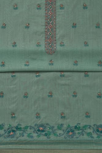 Soch Womens Turquoise Blue Chanderi Floral Print Unstitch Dress Material With Thread Work