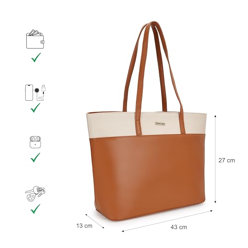 Fastrack Women Colorblocked Tote Bag | Top Zip Closure, Spacious Interior with Zip and Slip Pockets, Comfortable Shoulder Strap | Stylish Everyday Tote | Tote Bag for Casual Carry, Tan