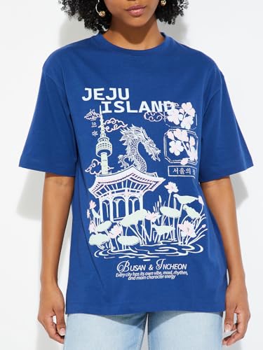 Max URB_N Women Oversized Printed T-Shirt (Blue_XXL)