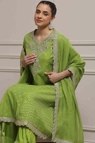 Biba Women's Cotton Kurta Set (SKDVRNSI30720AW25LIM_Lime Green