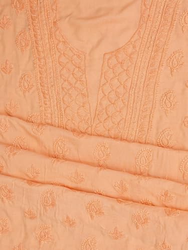 Ada Hand Embroidered Lucknowi Chikankari Unstitched Modal Dress Material Suit Piece with Dupatta for Women 01A368088 Peach