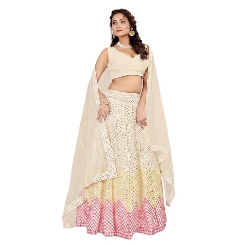 Kuber Enterprise Women's Faux Georgette Embroidery Bridal Lehenga Choli with Net Dupatta |Bridal Wedding Lehenga Choli for women