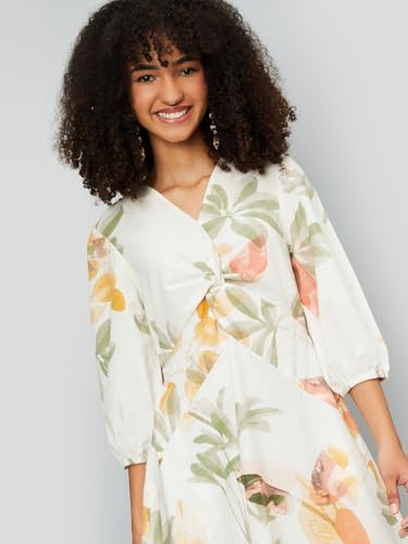 Max Kalki x Floral Print A-line Midi Dress(Multicolour_L)
