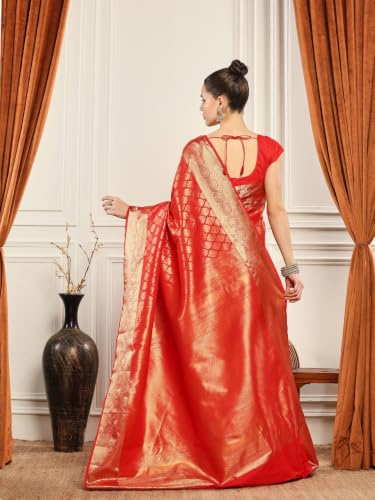 Meena Bazaar Art Silk Saree For Women |RED Colour