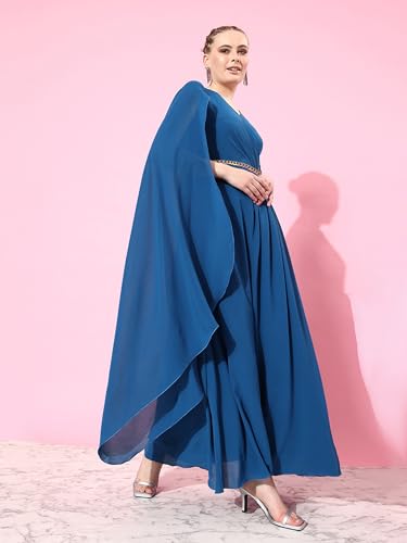 Miss Chase Women's V-Neck Embellished Maxi Dress (MCSS25D91-85-724-06, Bright Royal Blue, XL)